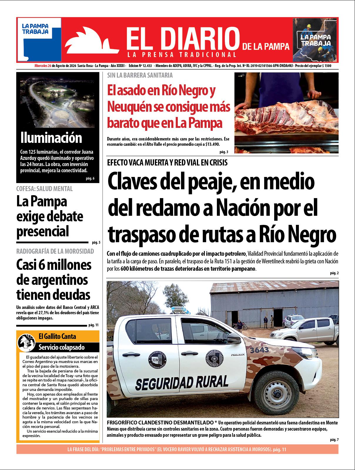 Tapa de El Diario en papel  mieacutercoles 26 de agosto de 2026